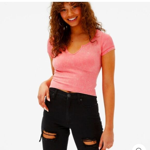 Aeropostale washed pointelle notch neck Cropped top - Picture 6 of 7